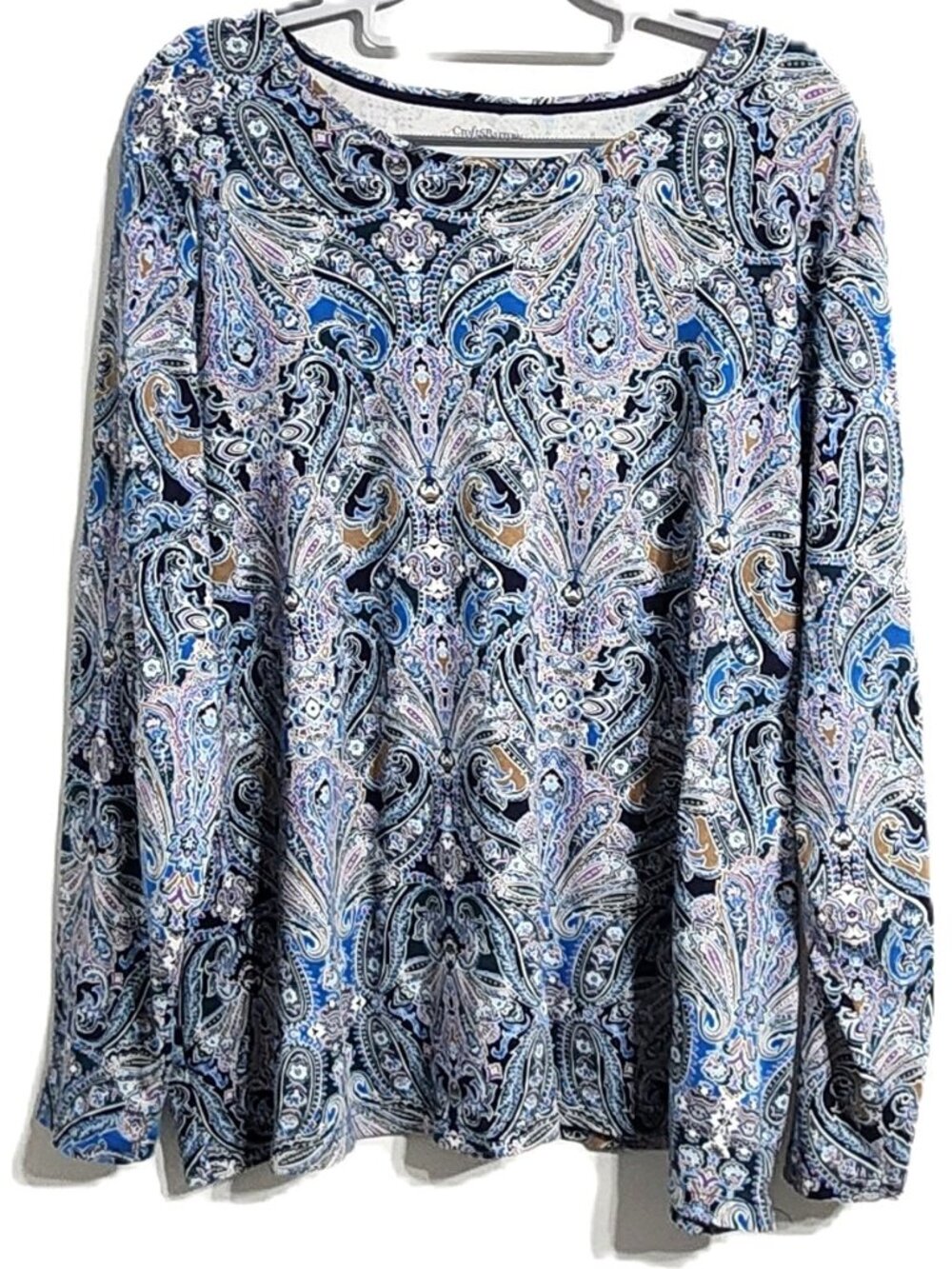 Croft & Barrow Womenâs Size 3X Navy Multicolor Paisley Long Sleeve Cotton Tee